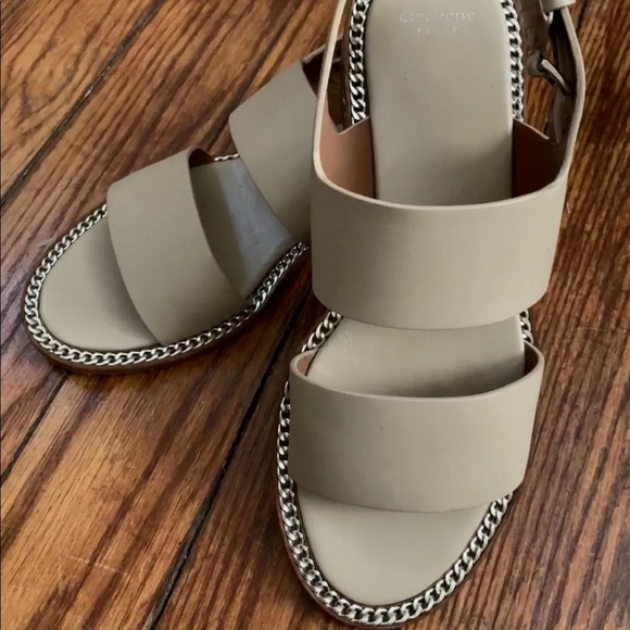 Givenchy Shoes - Givenchy Nude Chain Inset Inlay Flat Strap Sandals